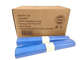 HDPE Zak T25 blauw 70x110cm 20 stuks per rol 500 stuks p/ds