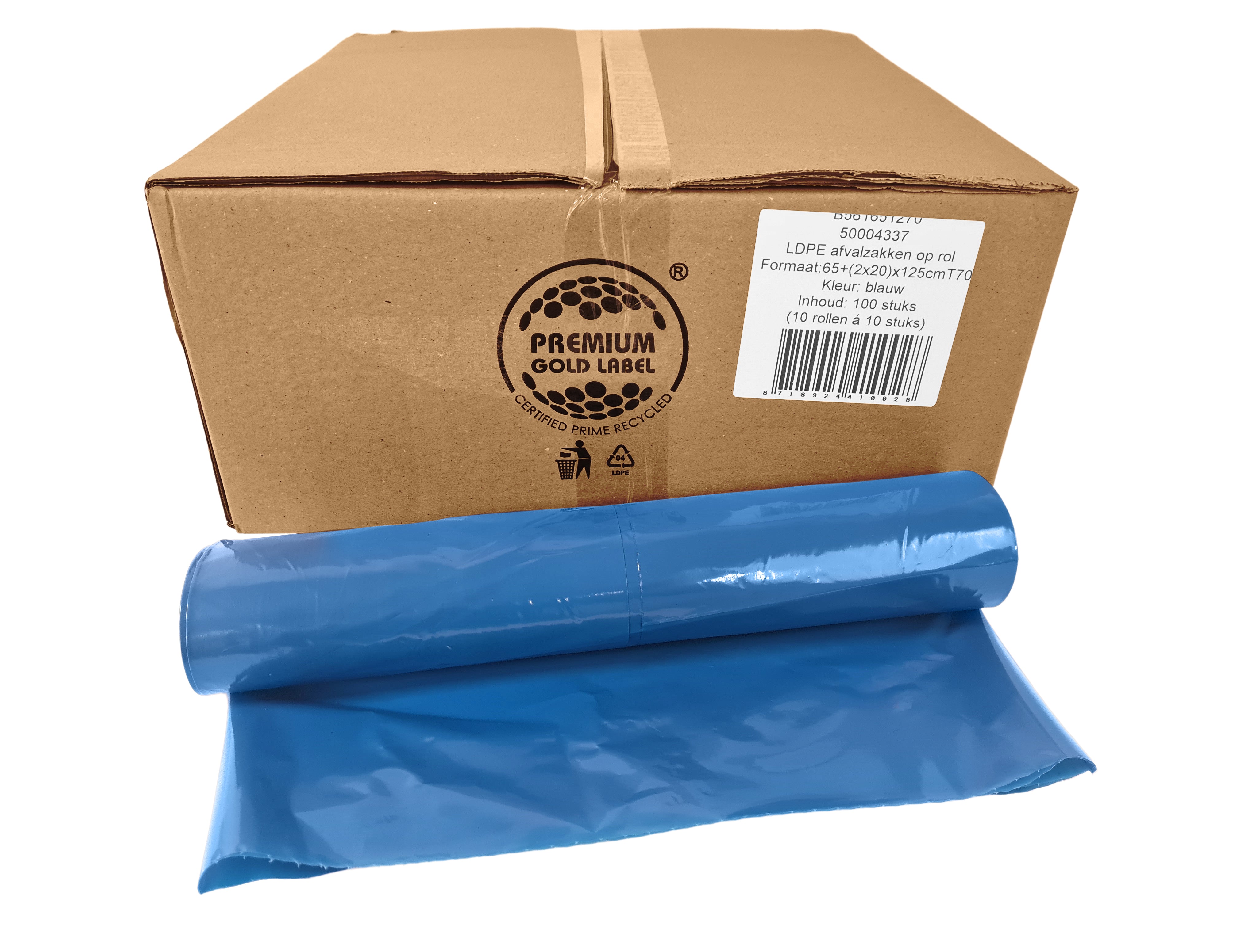 B560651432 Afvalzakken LDPE 65/25x140 cm, transparant T70, doos 10 rollen x 10 zakken op rol