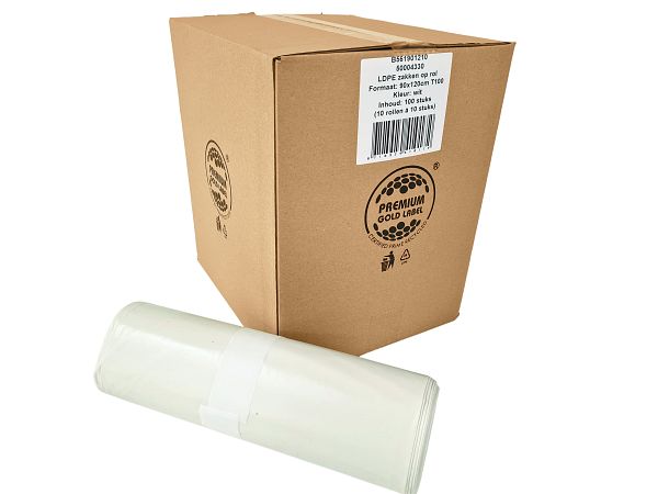 LDPE Zak T100 Wit 90x120cm 10 stuks per rol 100 stuks p/ds